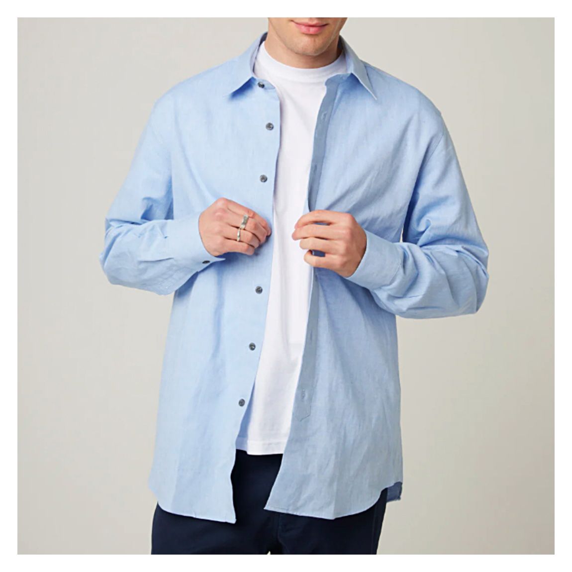 Powder Blue Linen Blend Deck Shirt main product photo