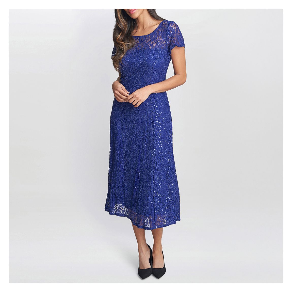 Demi Cap Sleeve Midi Length Sequin Lace Dress main product photo