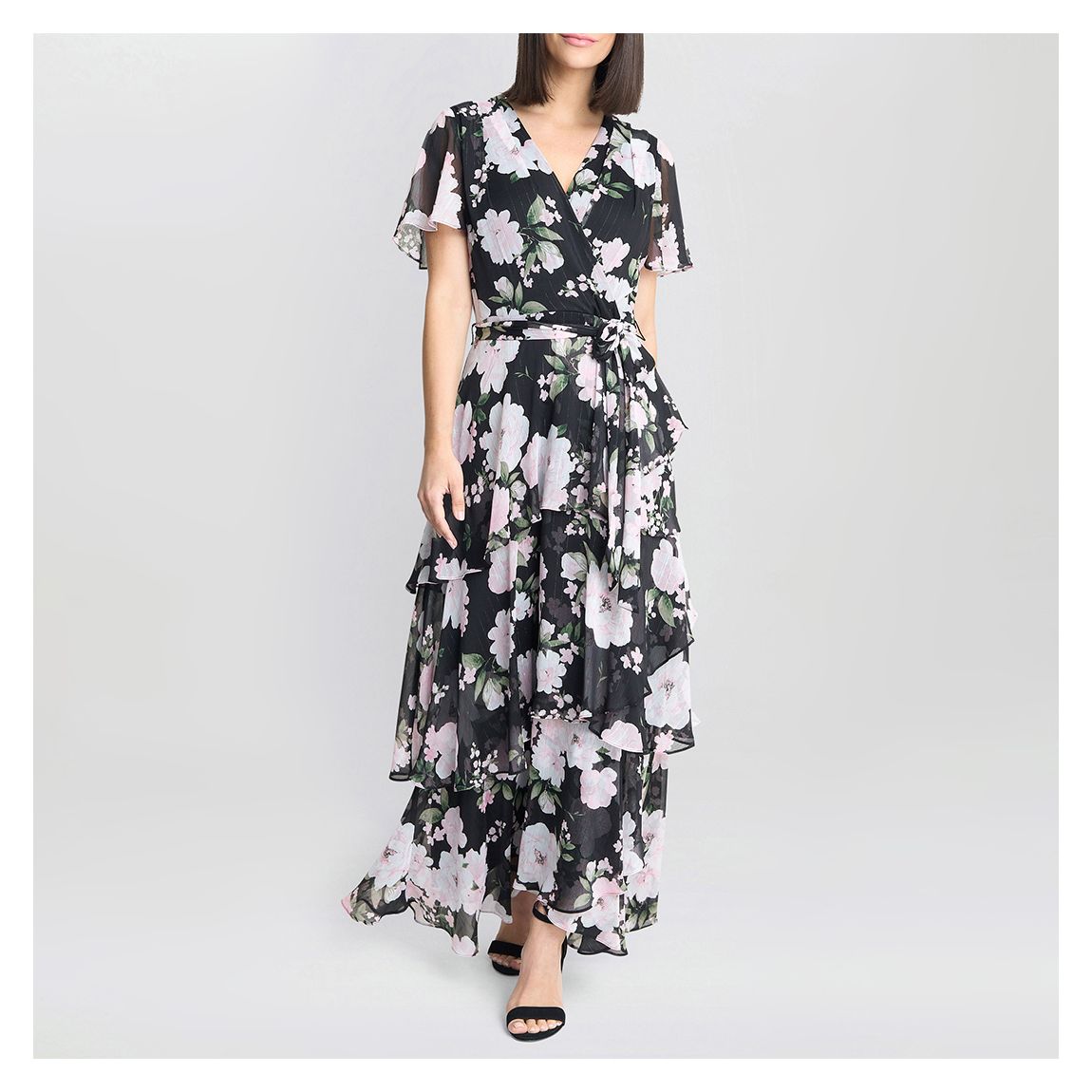 Sally Printed Maxi Tiered Dress With Tie Belt main product photo