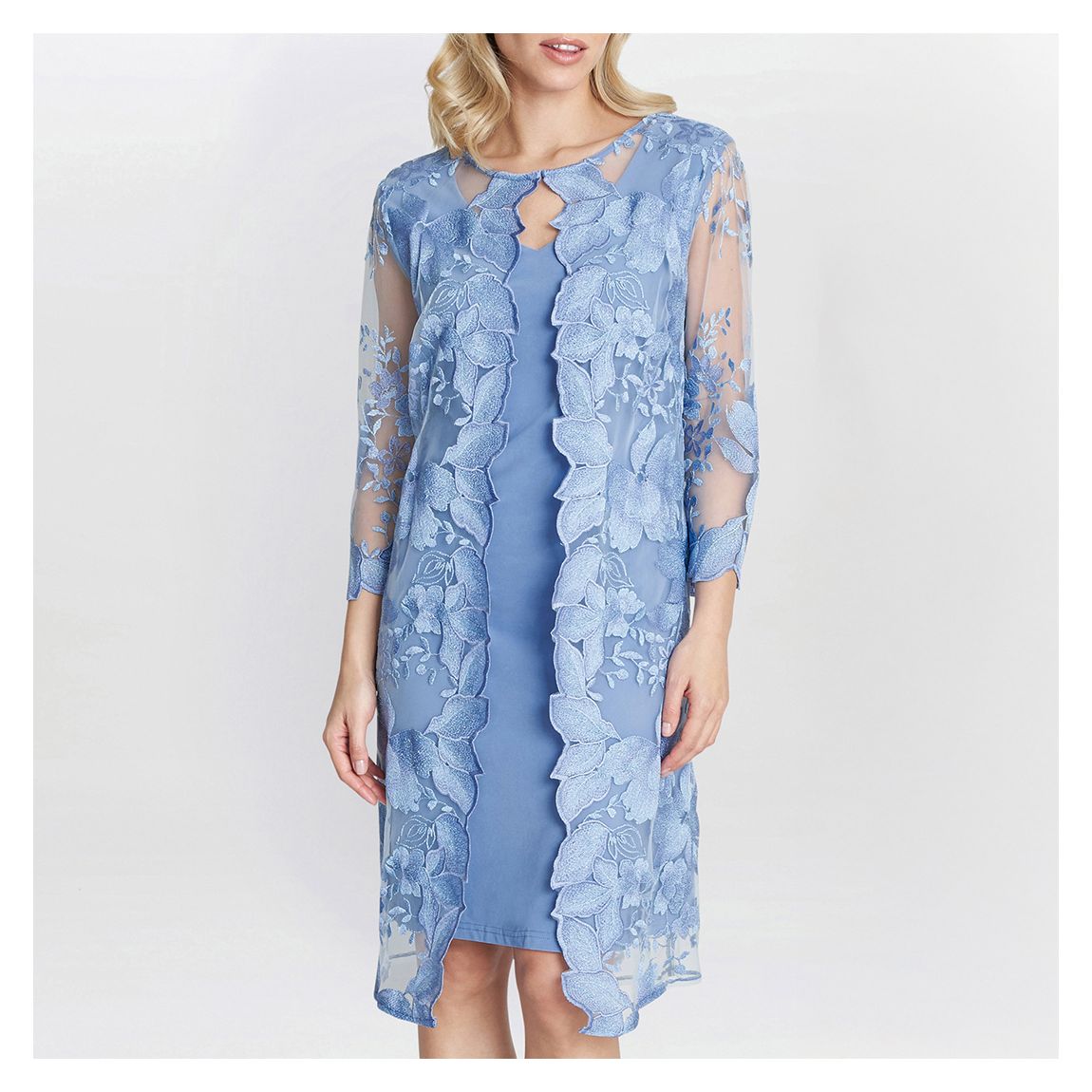 Savoy Embroidered Lace Mock Jacket With Jersey Dress main product photo