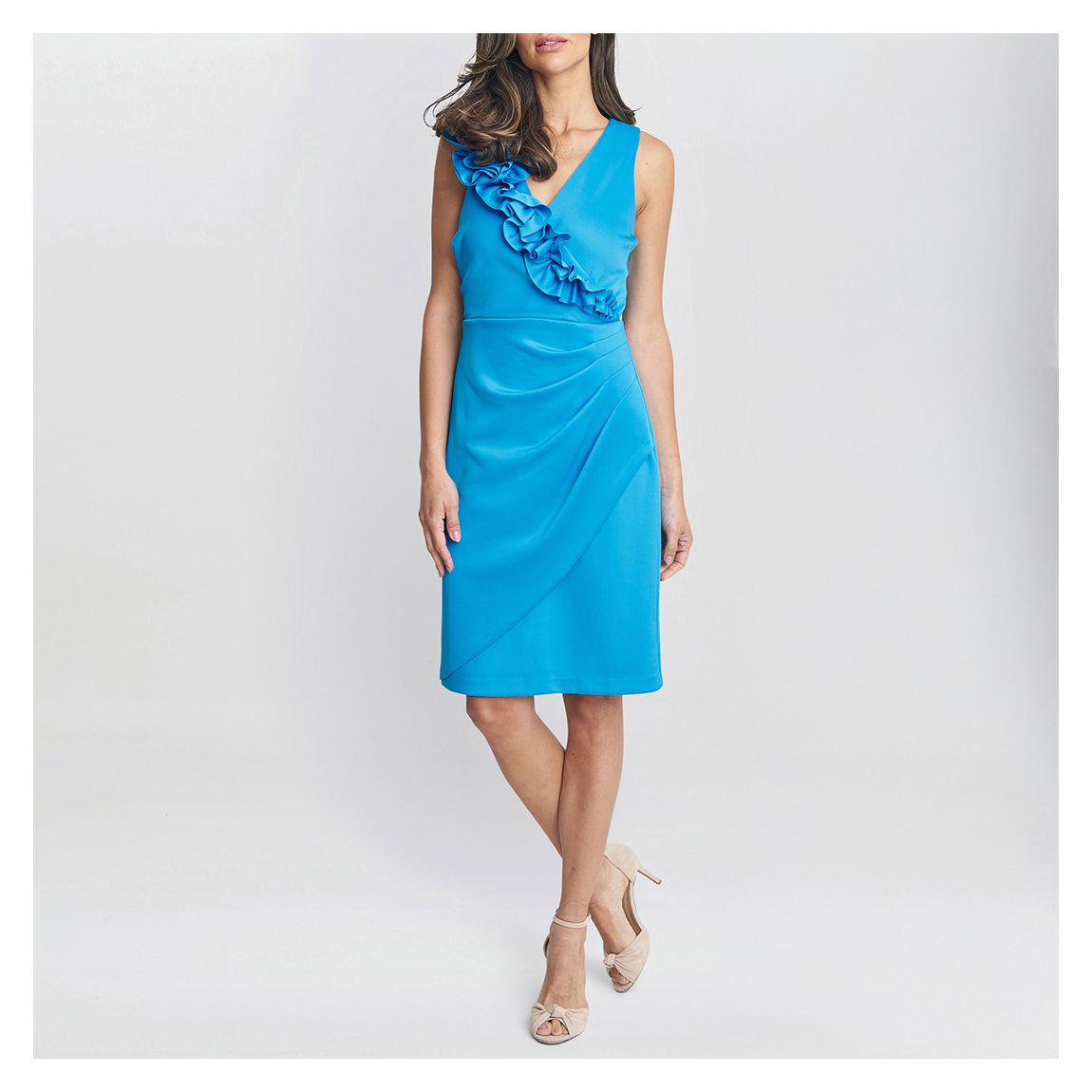 Marianne Sleeveless Shift Dress With Ruffle Neckline main product photo