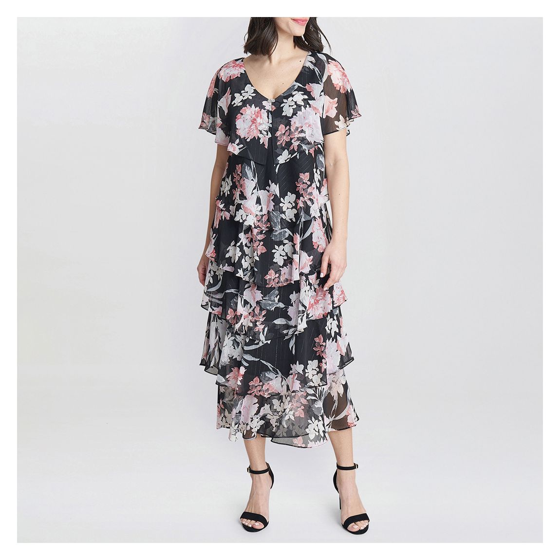 Janice V Neck Printed Midi Length Tiered Dress main product photo