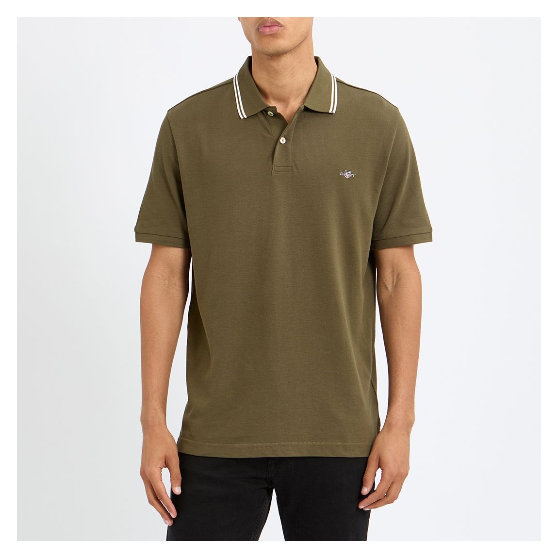 Khaki Green Tipped Collar Polo Shirt main product photo
