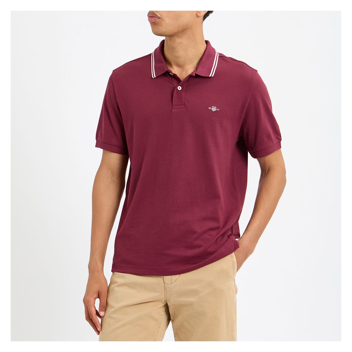 Burgandy Tipped Collar Polo Shirt main product photo