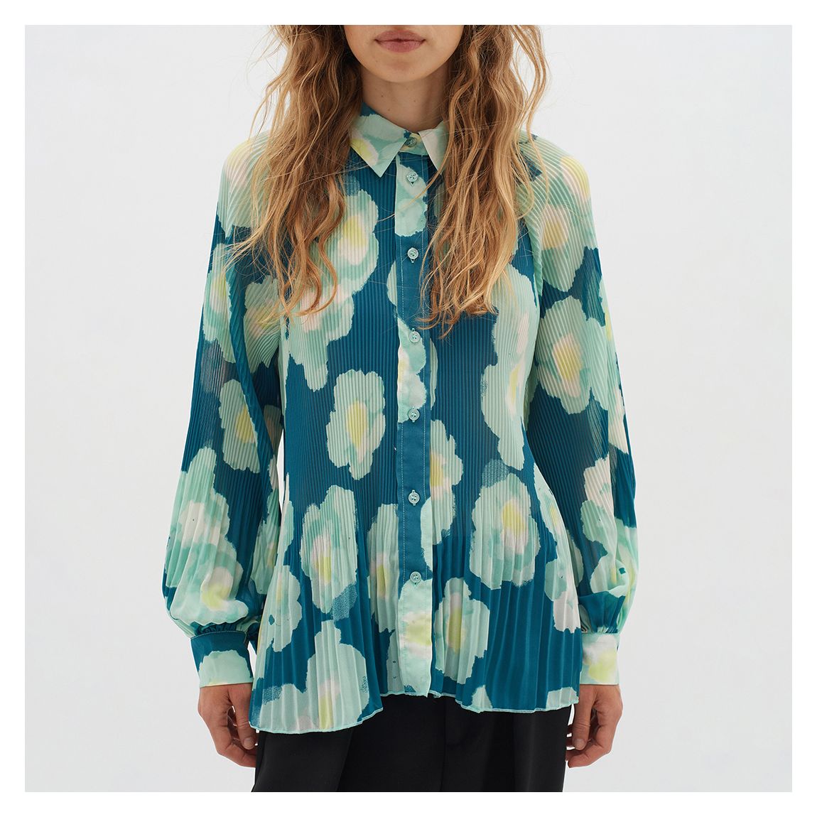 Green Printed Pleat Hendra Shirt main product photo