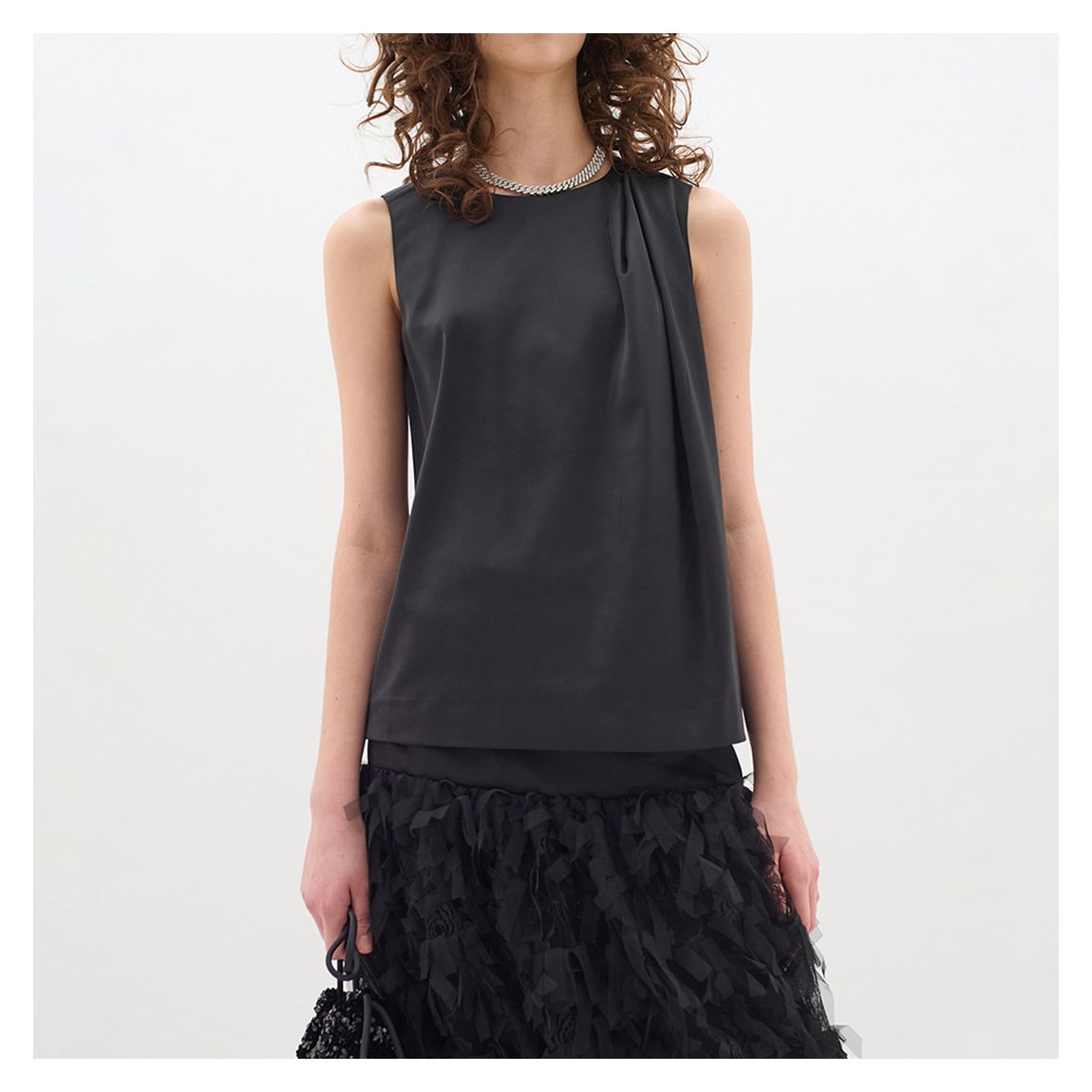 Black Zilky Pleat Top main product photo