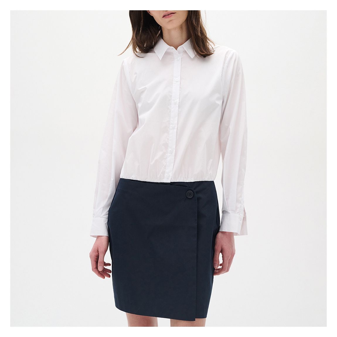 White/Navy Malaia Shirt Wrap Dress main product photo
