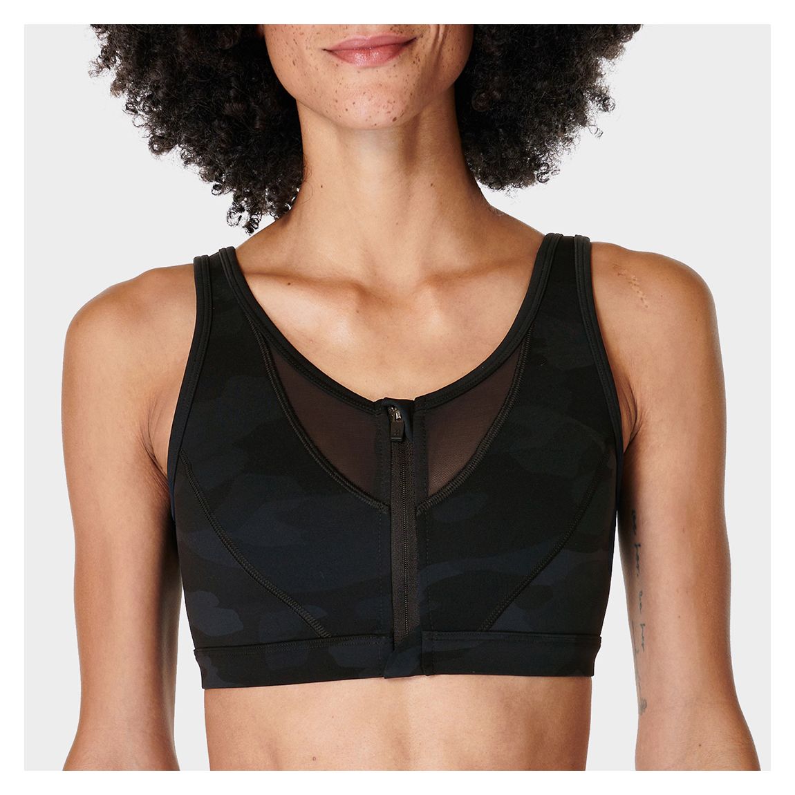 Power Icon Train Bra - Ultra Black Camo Print main product photo