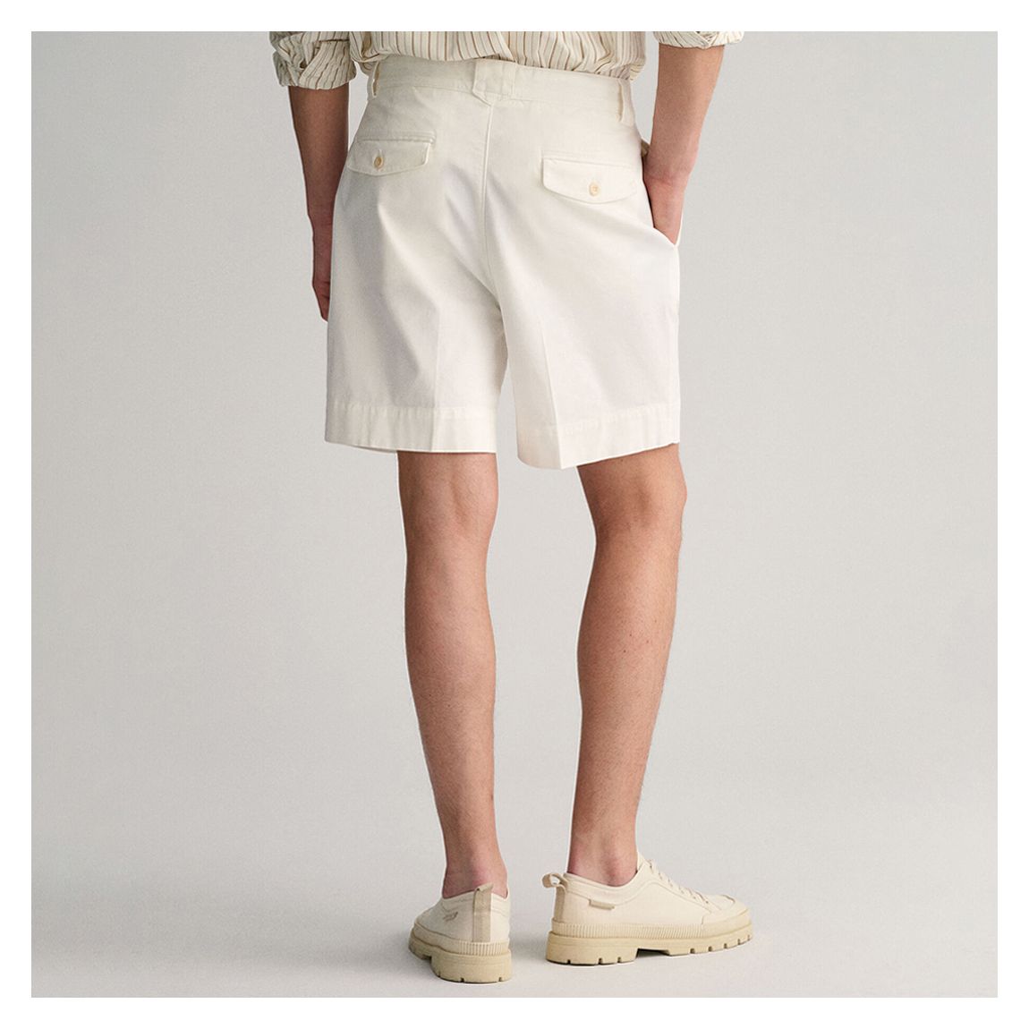 Ecru Pleated Twill Chino Shorts main product photo