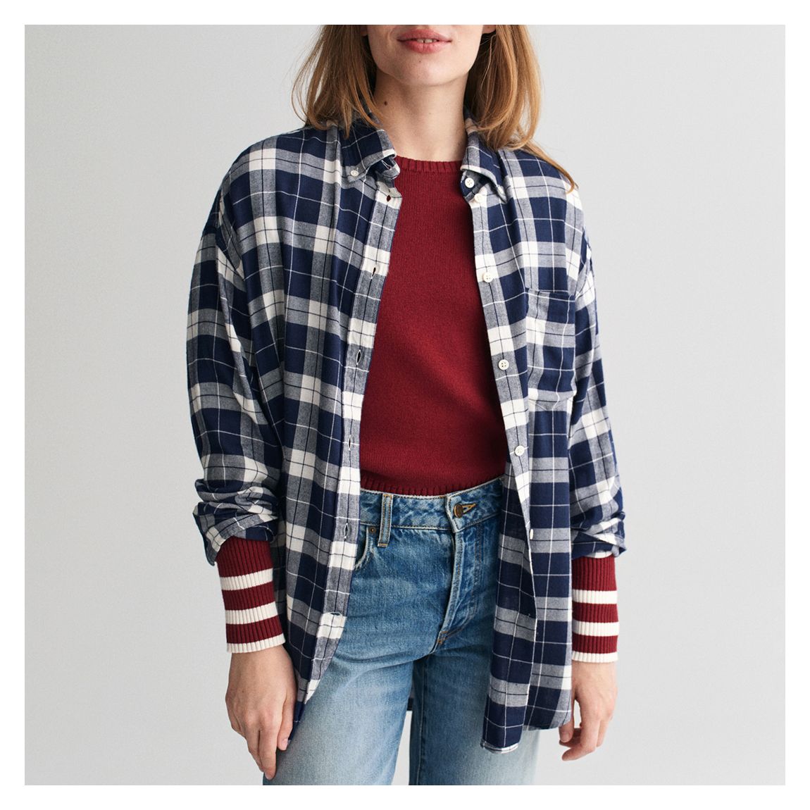 Blue Oversized Checked Flannel Shirt main product photo
