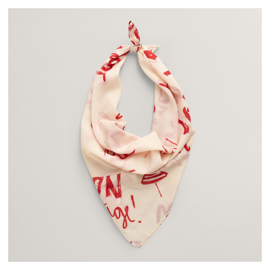 Red Text Printed Cotton Silk Scarf main product photo