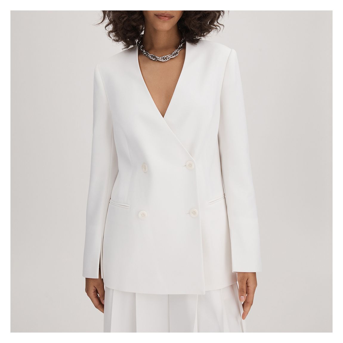 White Collarless Tailored Blazer main product photo
