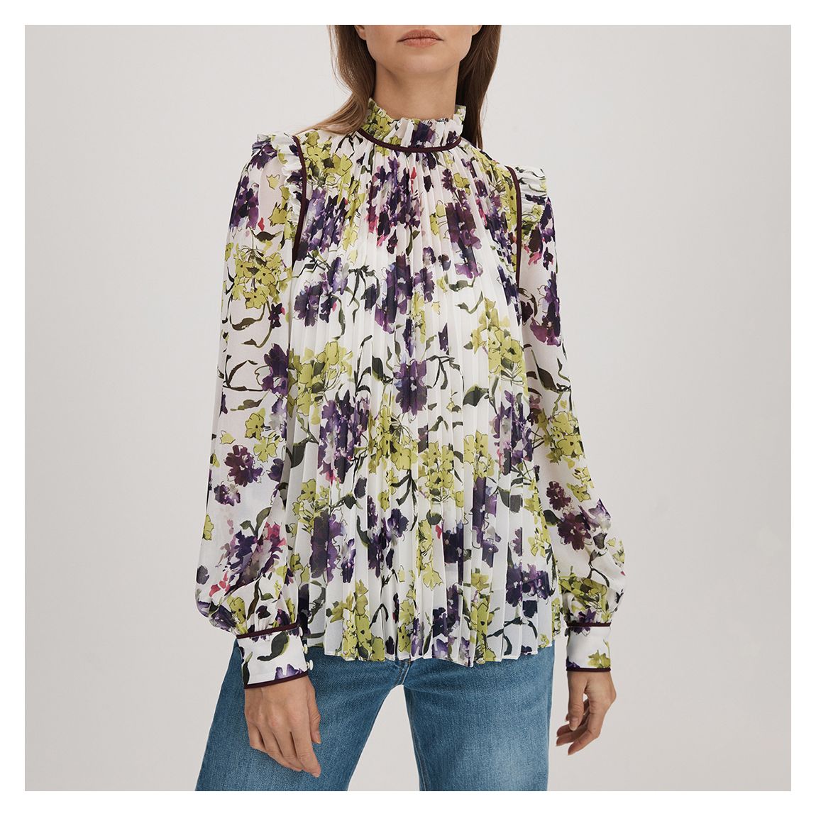 White Floral Pleated Blouse main product photo