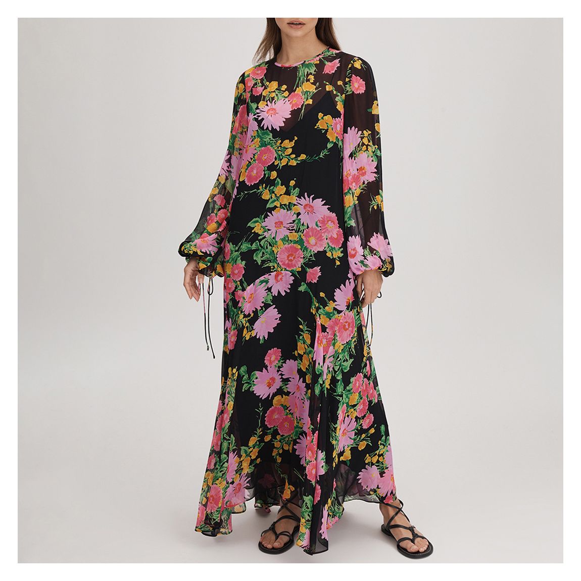 Black Floral Sheer Maxi Dress main product photo