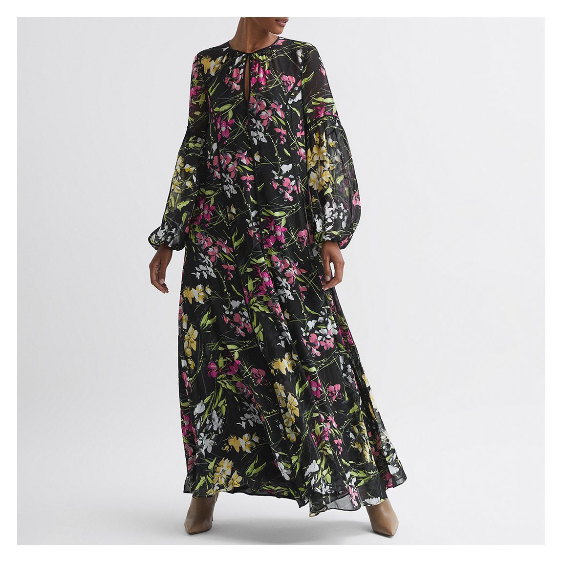 Black Floral Keyhole Maxi Dress main product photo
