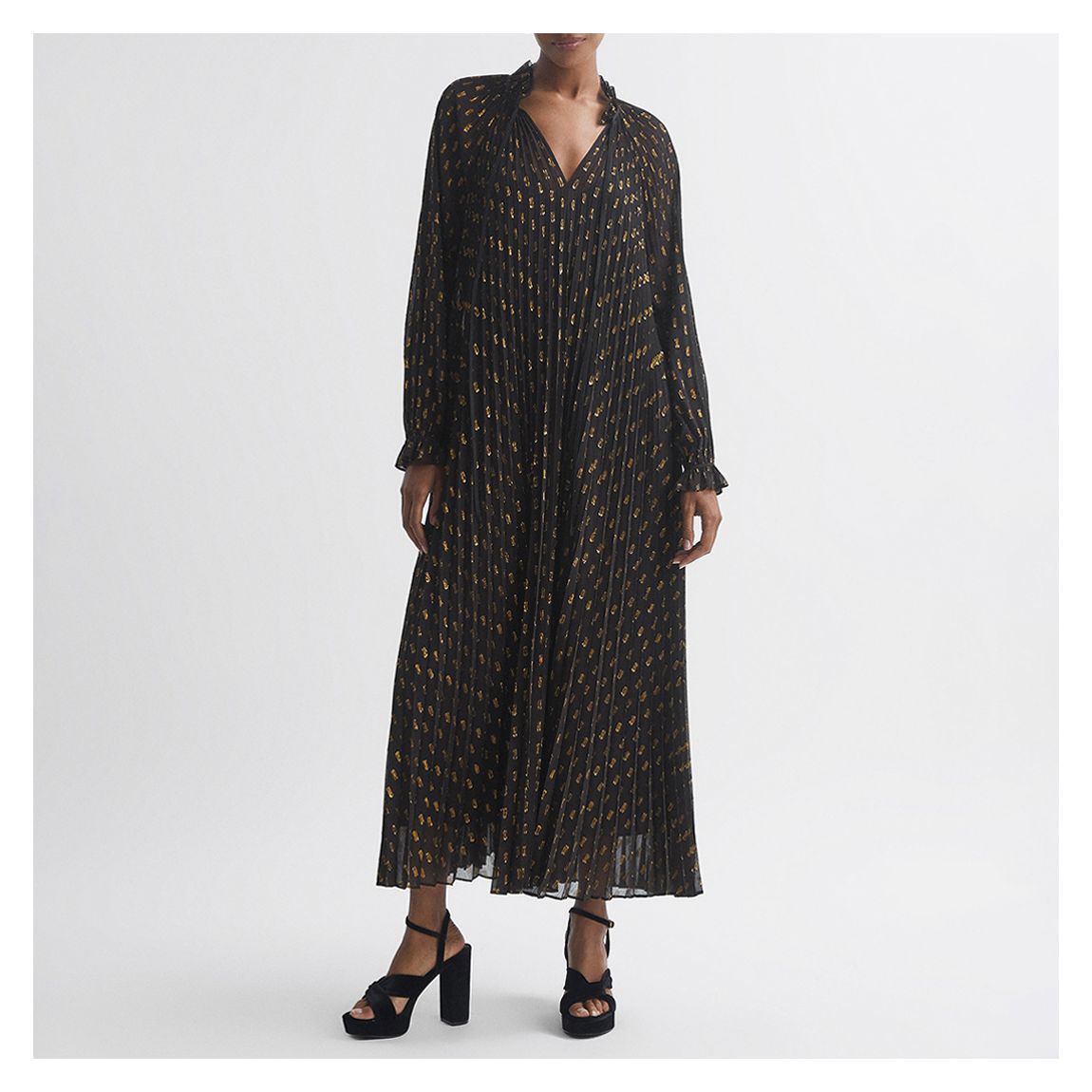 Black Pleated Sheer Midi Dress main product photo
