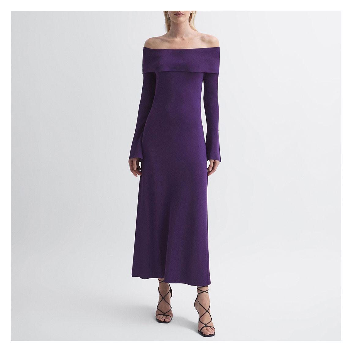 Purple Off Shoulder Knit Midi Dress main product photo