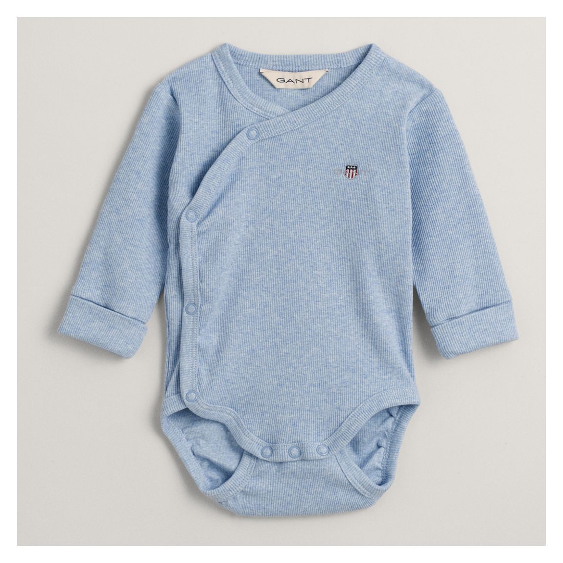 Baby's Blue Shield Ribbed Wrap Bodysuit main product photo
