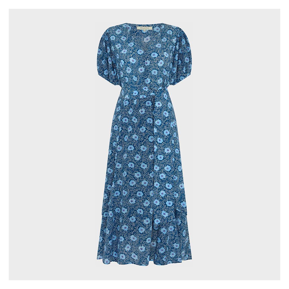 Teal Bray Floral Printed Silk Midi Dress main product photo