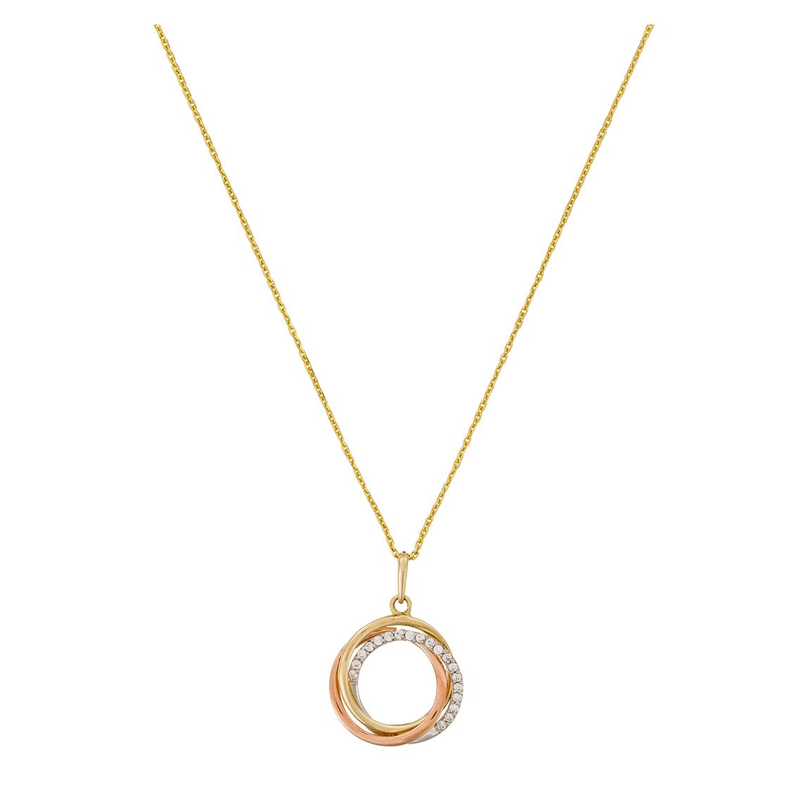 Tricolor Gold Trio Circle Pendant Necklace main product photo