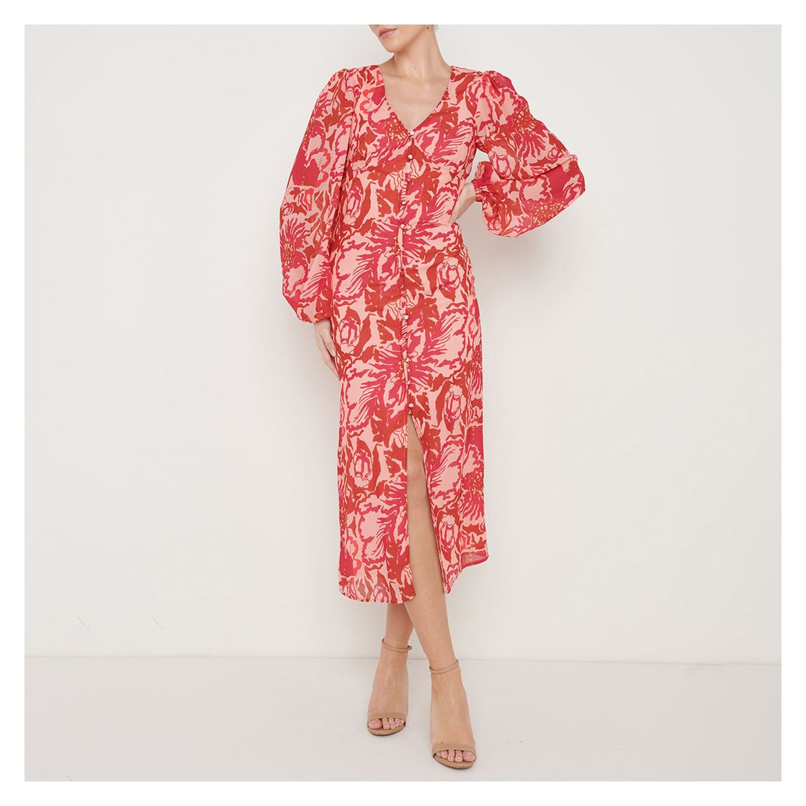 Pink/Red Printed Naya Midaxi Dress main product photo