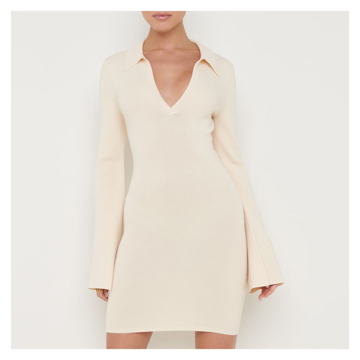 Ecru Hayden Mini Collared Knit Dress main product photo