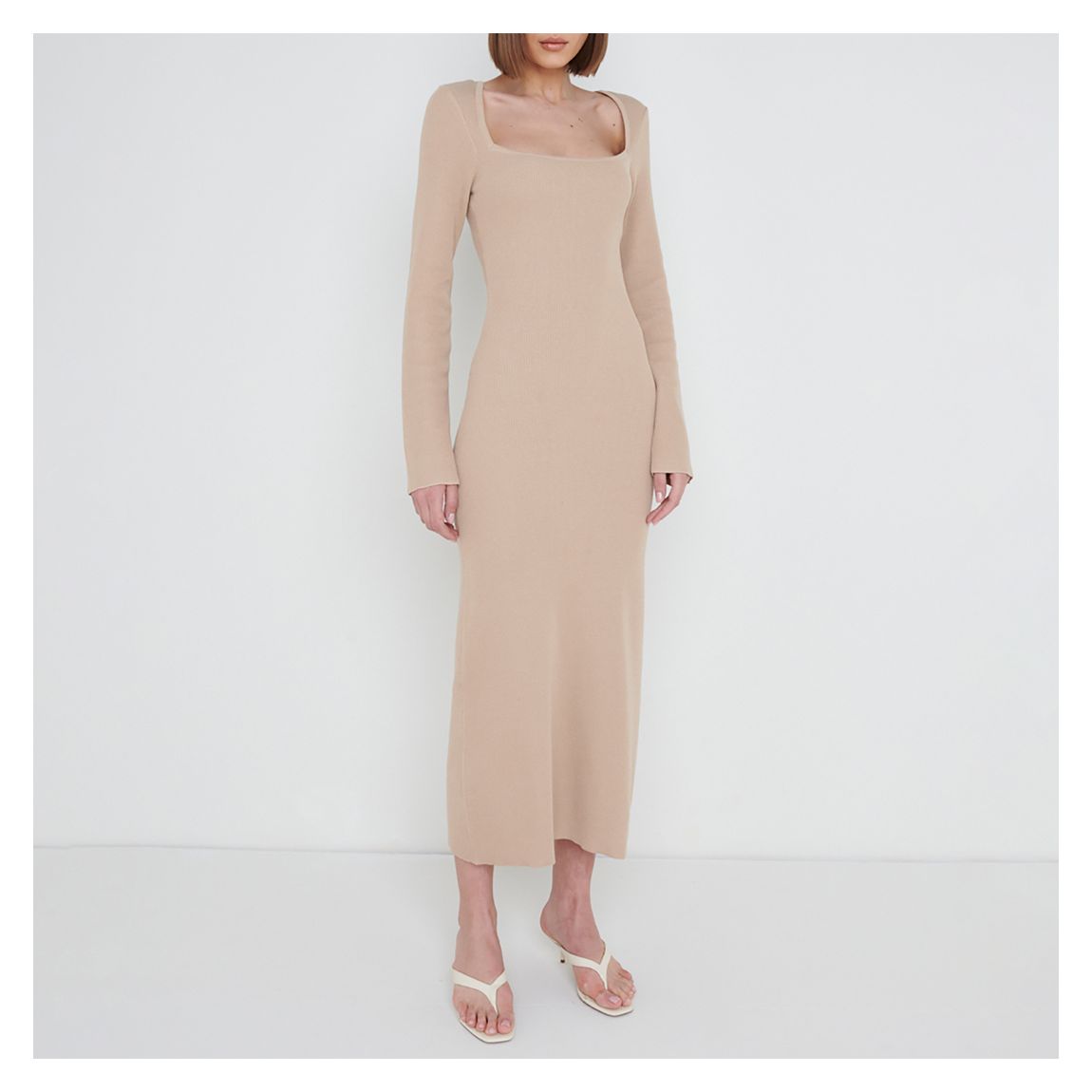Beige Brooklyn Square Neck Knit Dress main product photo