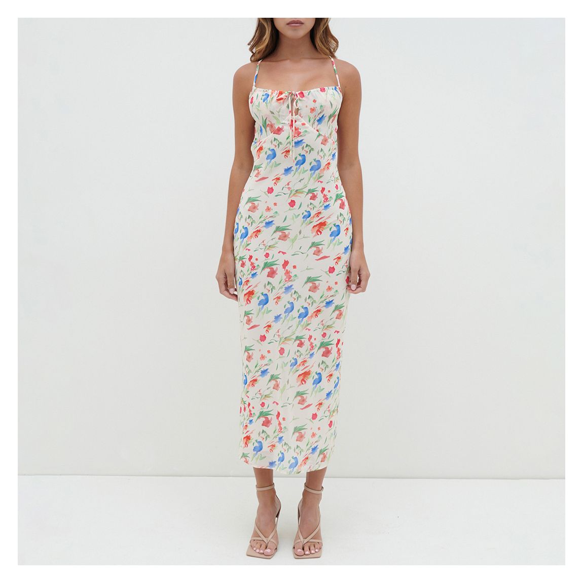 Ivory Floral Gia Tie Midaxi Dress main product photo