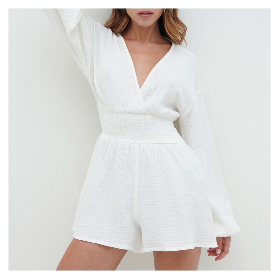 White Blake Shirred Playsuit main product photo