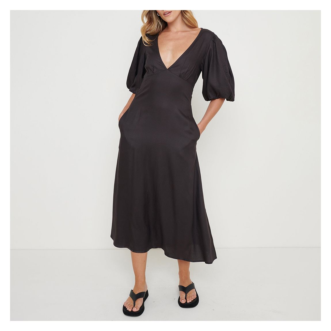 Black Jeanelle Puff Sleeve Backless Dress main product photo