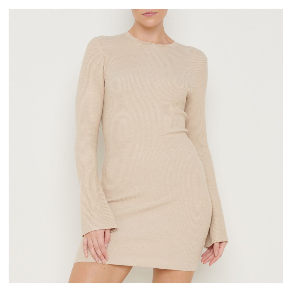 Beige Laurel Long Sleeve Knit Mini Dress main product photo