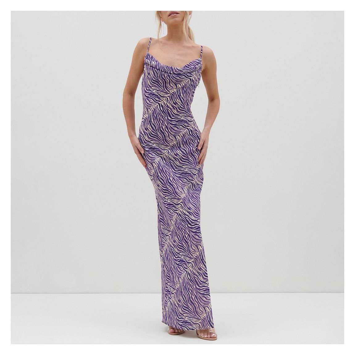 Purple Zebra Print Chiffon Maxi Dress main product photo