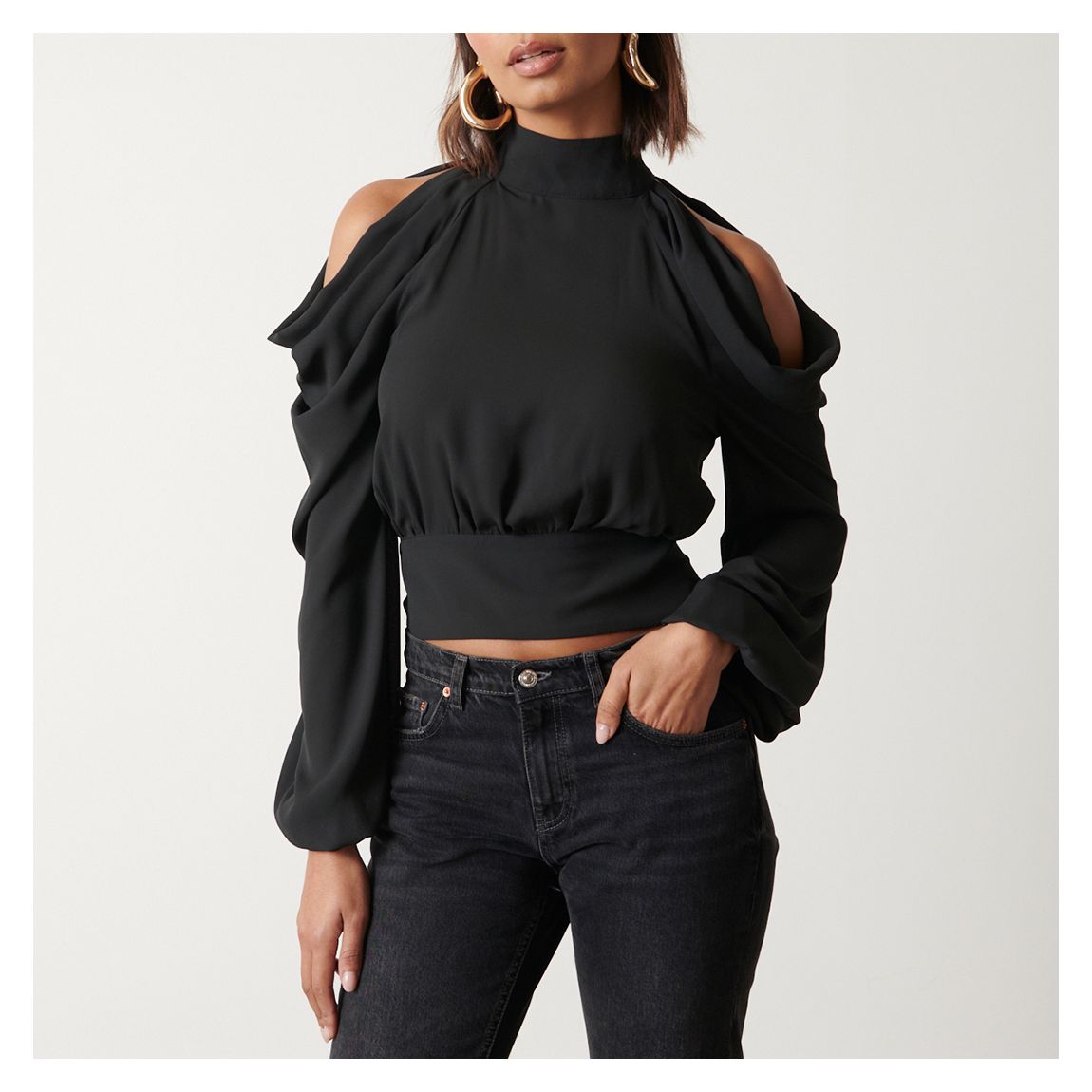 Black Selena Cold Shoulder Top main product photo