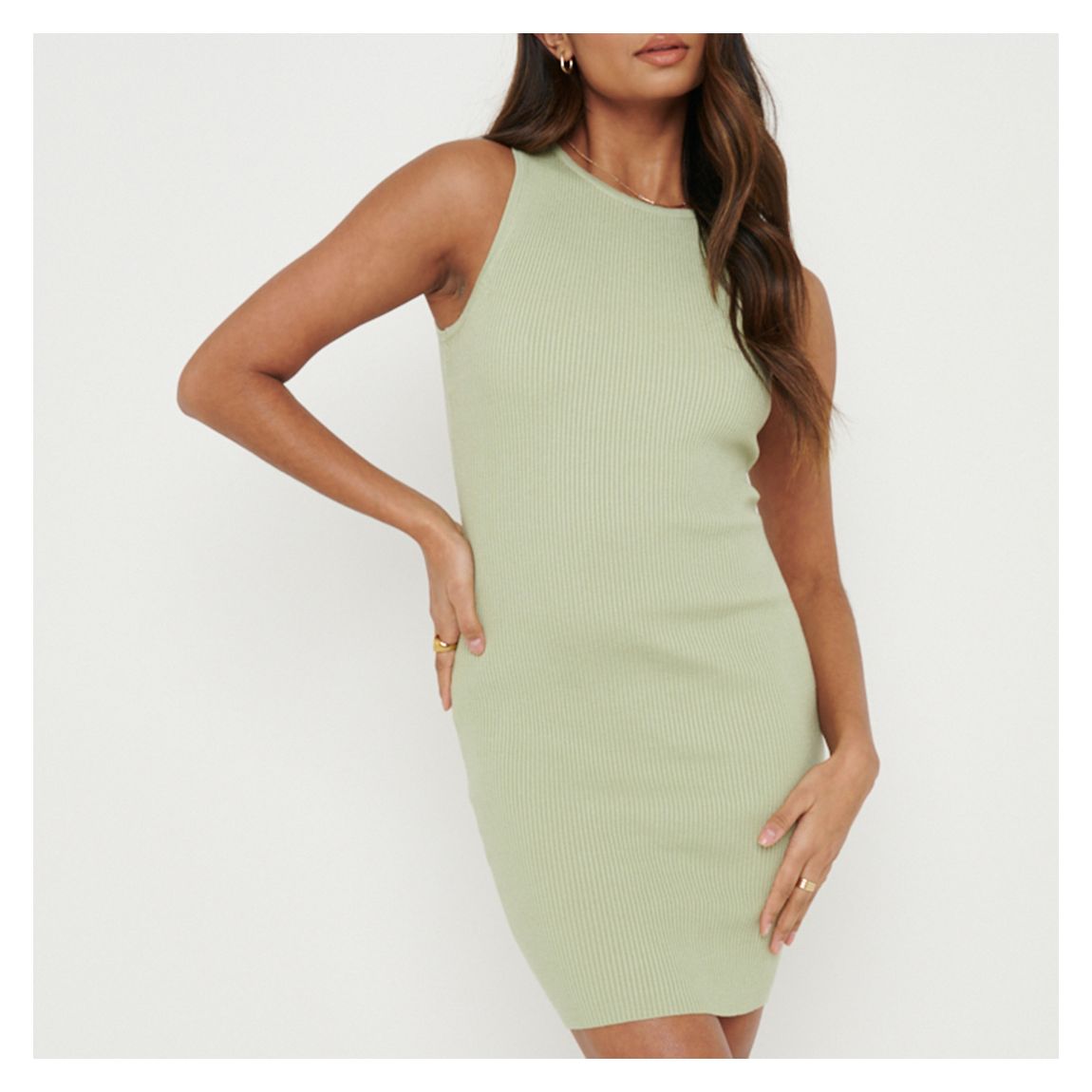 Olive Green Billie Ribbed Racer Mini Dress main product photo