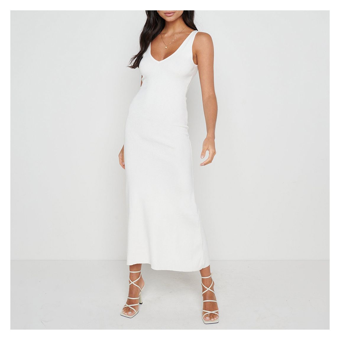 White Mona Fit & Flare Knit Dress main product photo