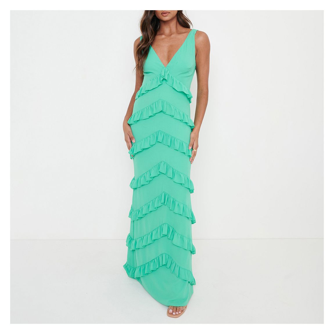Turquoise Piper Ruffle Maxi Dress main product photo