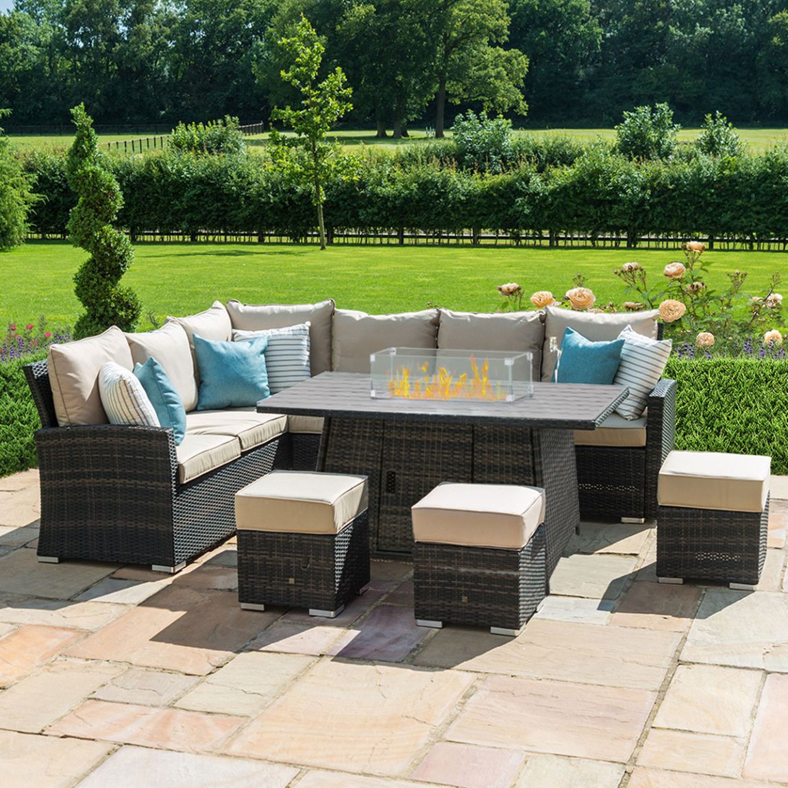 Kingston Corner Dining Set with Fire Pit / Brown main product photo