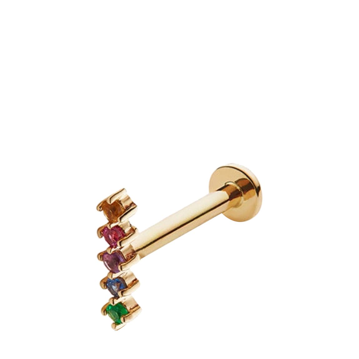 14-Karat Solid Yellow Gold Rainbow Bar Single Piercing Stud main product photo