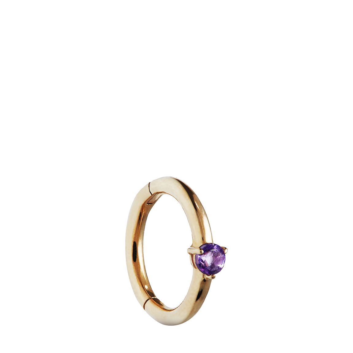 9-Karat Solid Yellow Gold Amethyst Bamboo Single Hoop main product photo