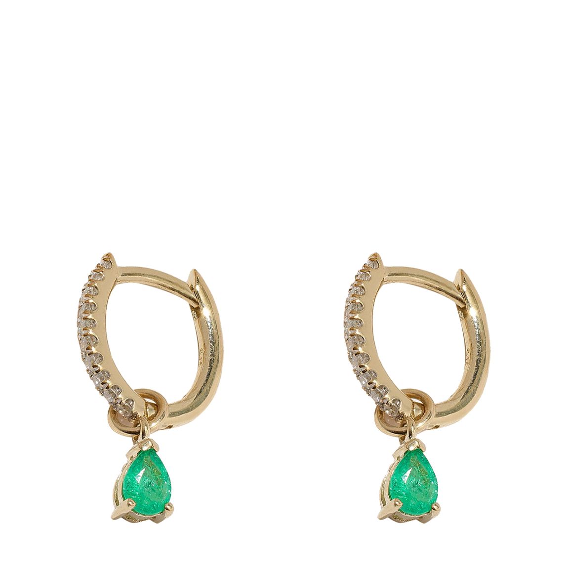 9-Karat Solid Yellow Gold Emerald Pear Drop Hoop main product photo