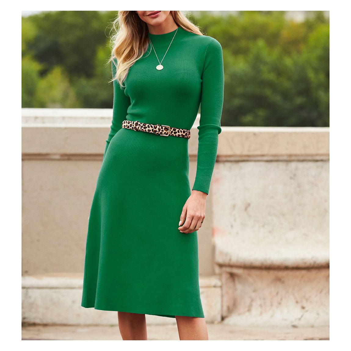 Green Fit And Flare Midi Knitted Dress main product photo