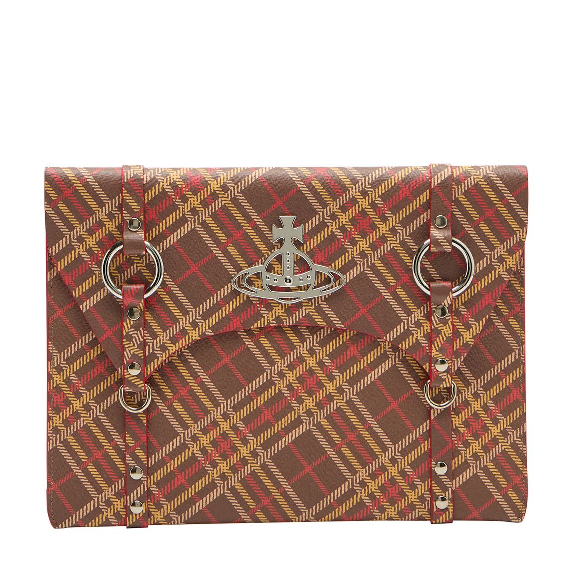 Brown/Tartan Printed Saffiano Betty Laptop Pouch main product photo