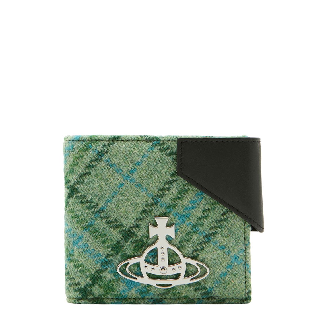 Black/Green Tartan Smooth Leather Aran Coin Pocket Wallet main product photo