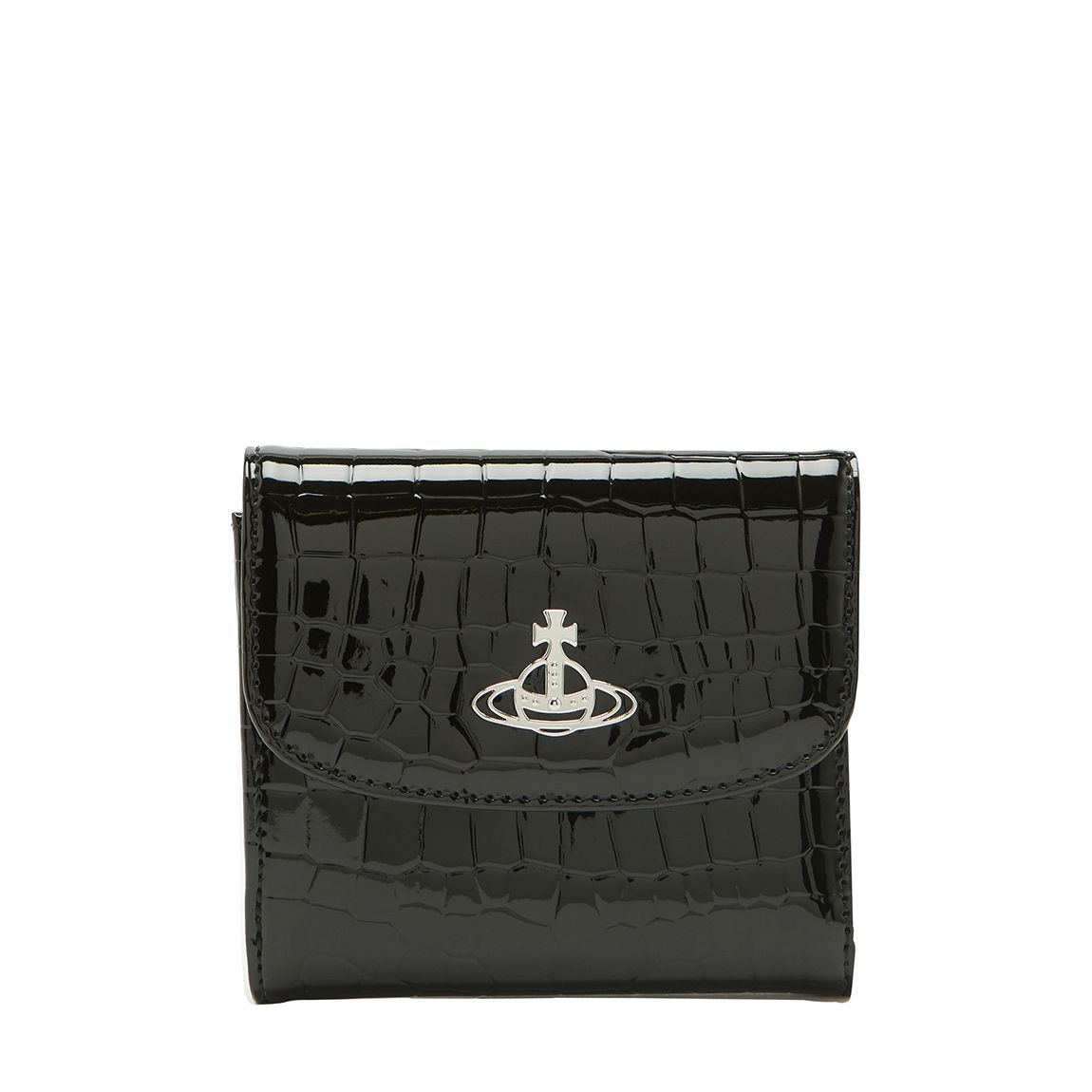 Black Shiny Vegan Croc Johanna Medium Wallet With Coin Pocket main product photo