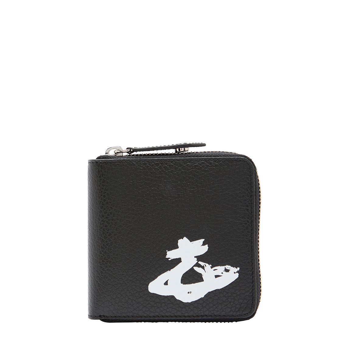 Black/White Grain Leather Rounded Square Wallet main product photo