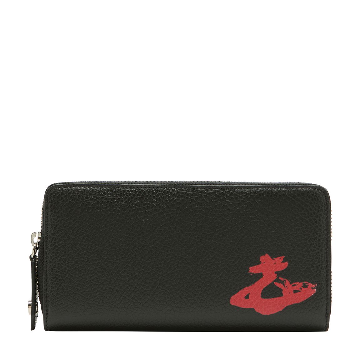 Black/Red Graffiti Print Grain Leather Melih Zip Round Wallet main product photo