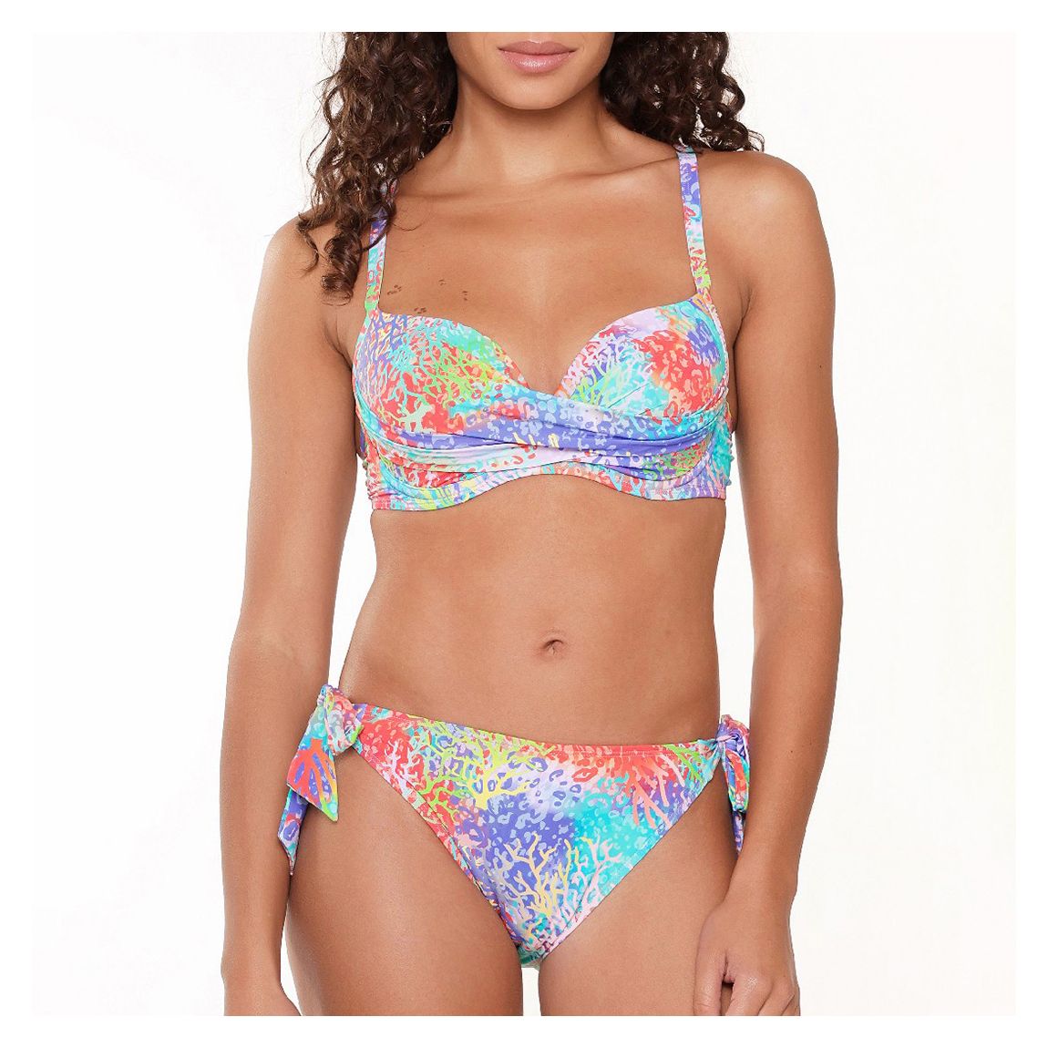 Coral leopard print Moulded Bikini top main product photo
