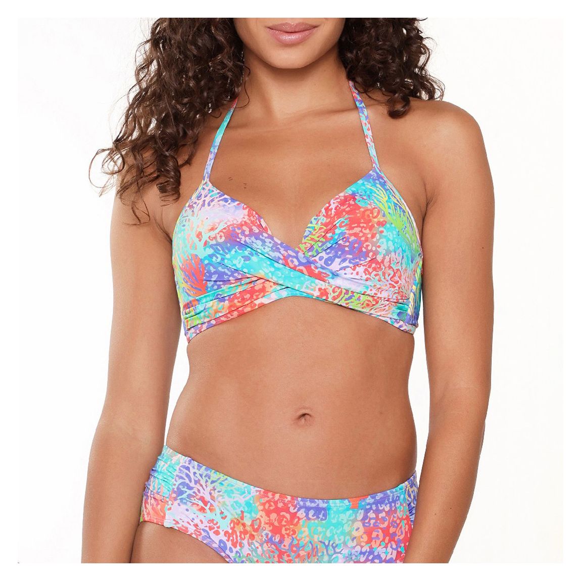 Coral leopard print Padded triangle Bikini top main product photo