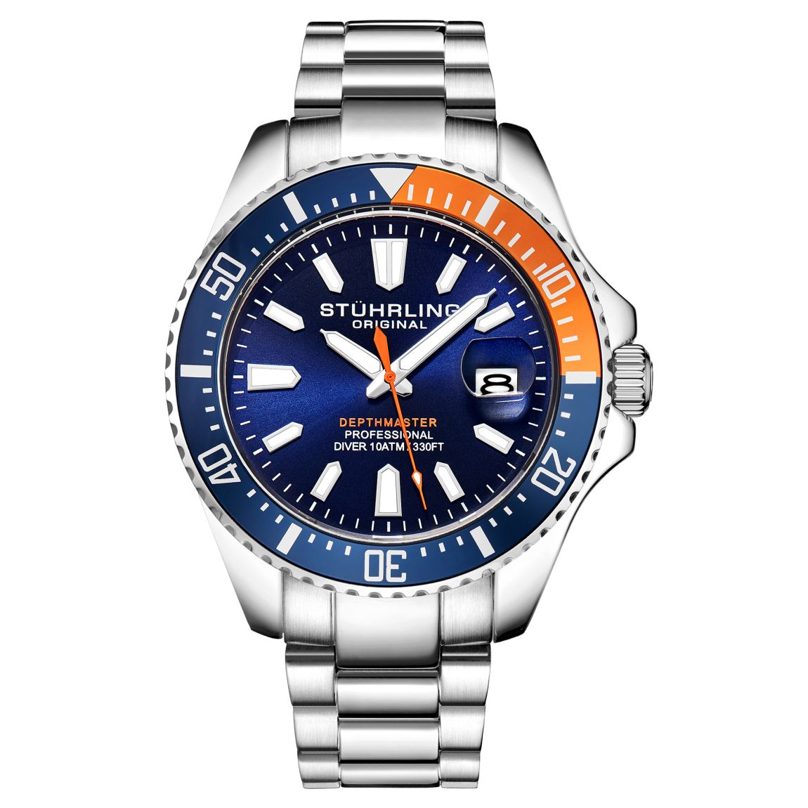 Men's Diver Blue And Orange Bezel Silver Watch main product photo