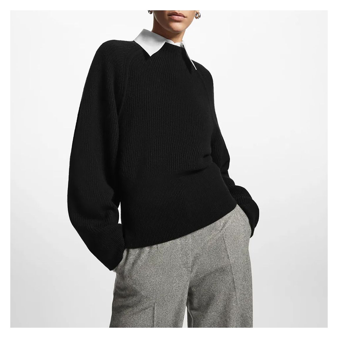 Black Cashmere Blend Ribbed Jumper main product photo